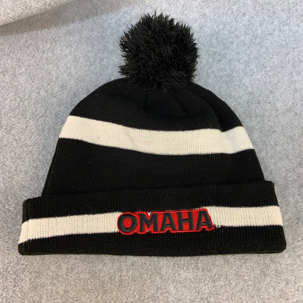 Omaha Unisex Black New Era Beanie Pom Pom Striped Cuffed OSFM